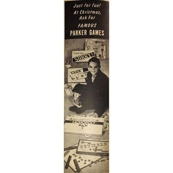 Other - Parker Games '53 Sorry Clue Monopoly Ephemera Magazine Print Advertisement 13*2"